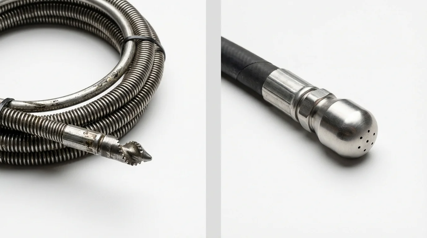 Drain snake cable and hydro jetting nozzle used for drain cleaning in Booneville, KY