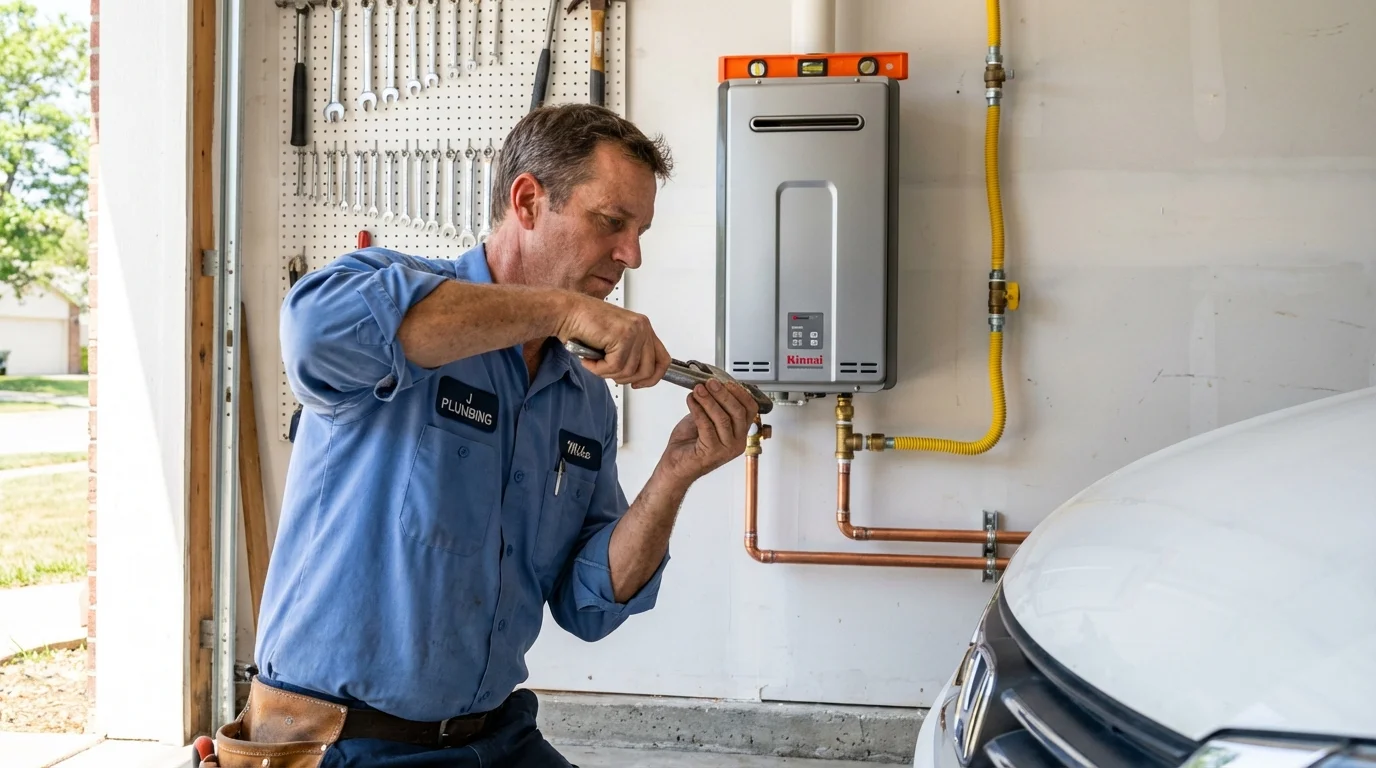 Tankless water heater installation by a Johns Plumbing LLC plumber in Booneville