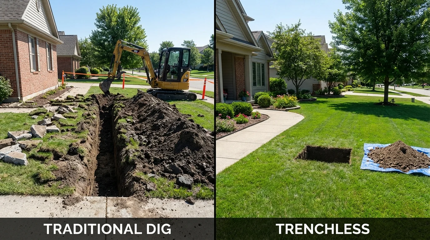Trenchless sewer repair with minimal yard damage versus traditional excavation in Booneville, KY